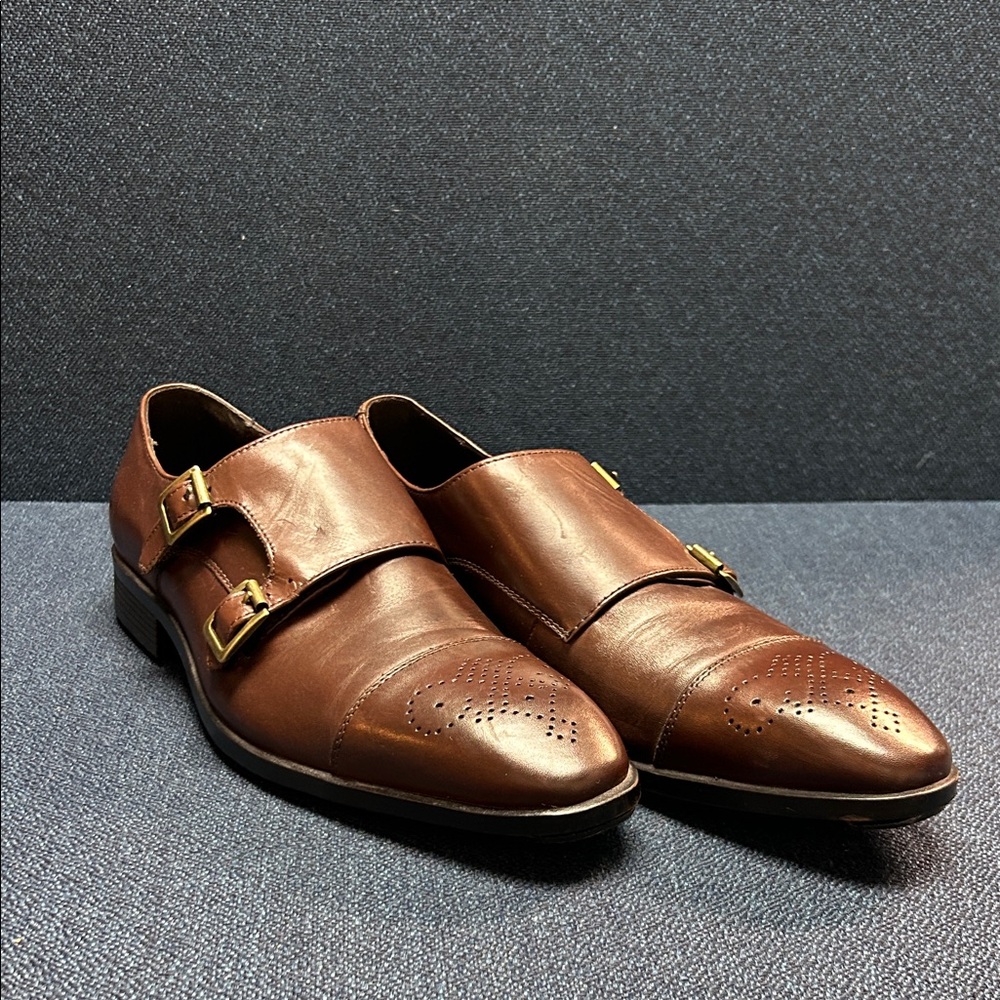8943 Saks Fifth Avenue Brown Leather Monk Strap Oxfords Connery Size 9.5